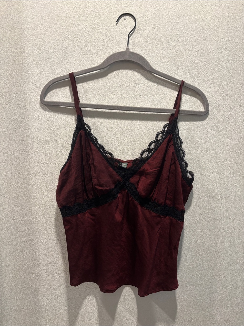 wild fable Burgundy Satin Lace Trim Camisole